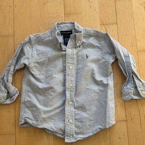 Classic Ralph Lauren 3 3T  Button Down Shirt Striped Blue White Long Sleeve